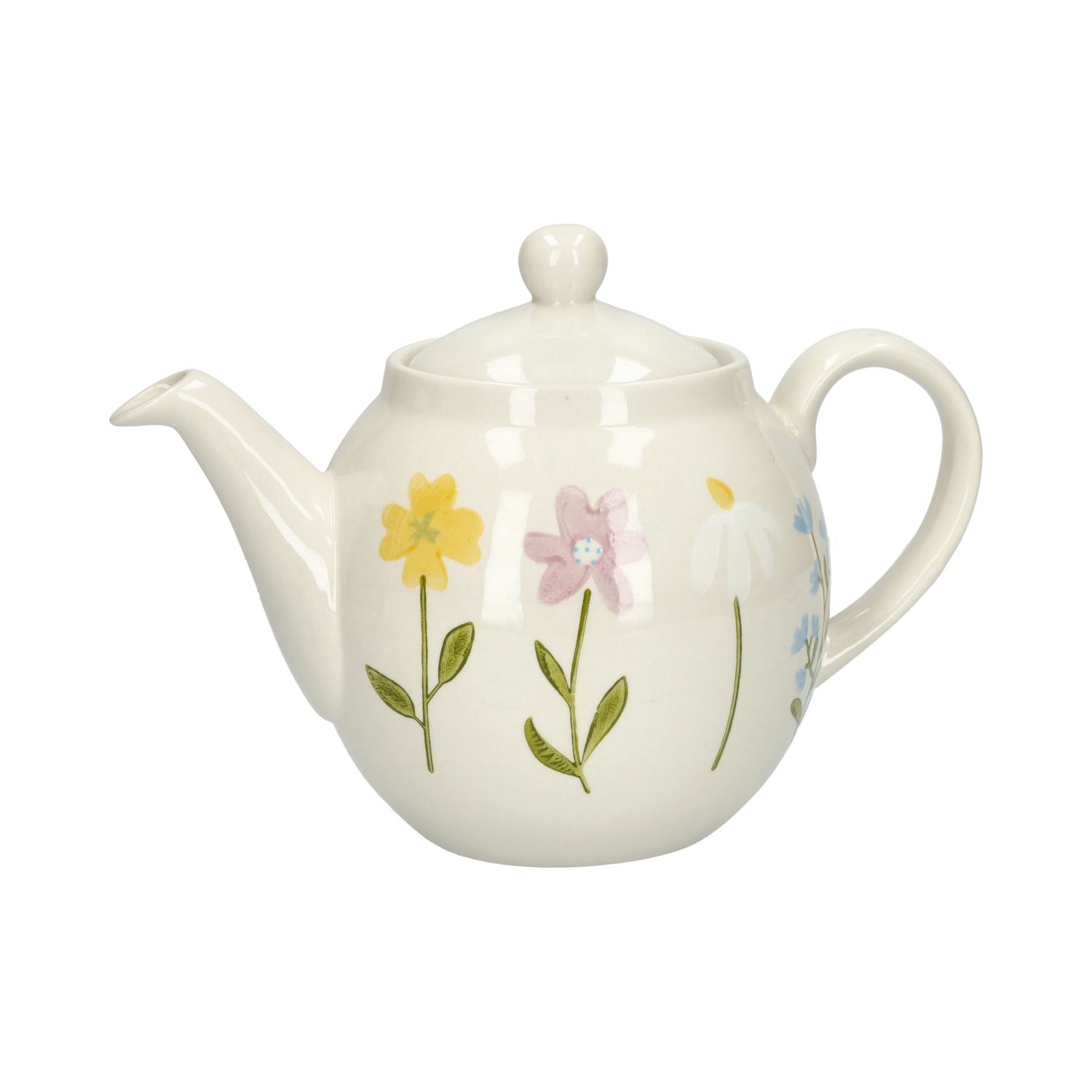 Theepot, steengoed, wilde bloemen, 1,3 liter