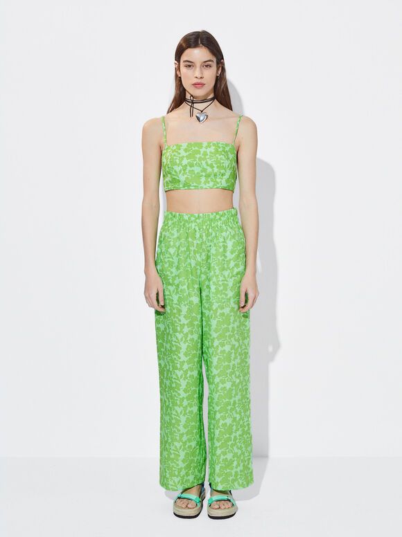 Calças de linho estampadas - Verde