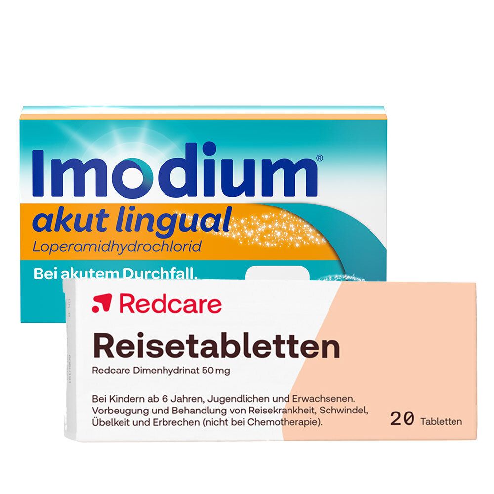 Imodium® akut lingual - bei akutem Durchfall + Redcare Reisetabletten Dimenhydrinat 50 mg