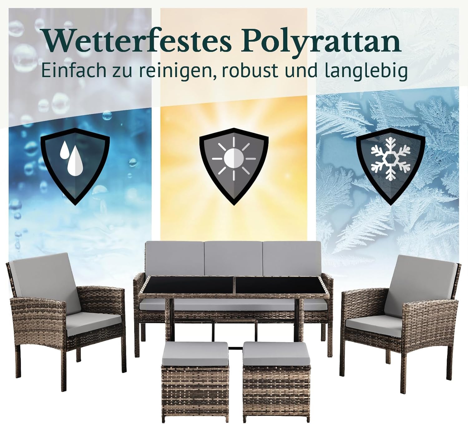 SVITA Denver Polyrattan Gartenmöbel Set 7 Personen Essgruppe Lounge Esstisch Braun