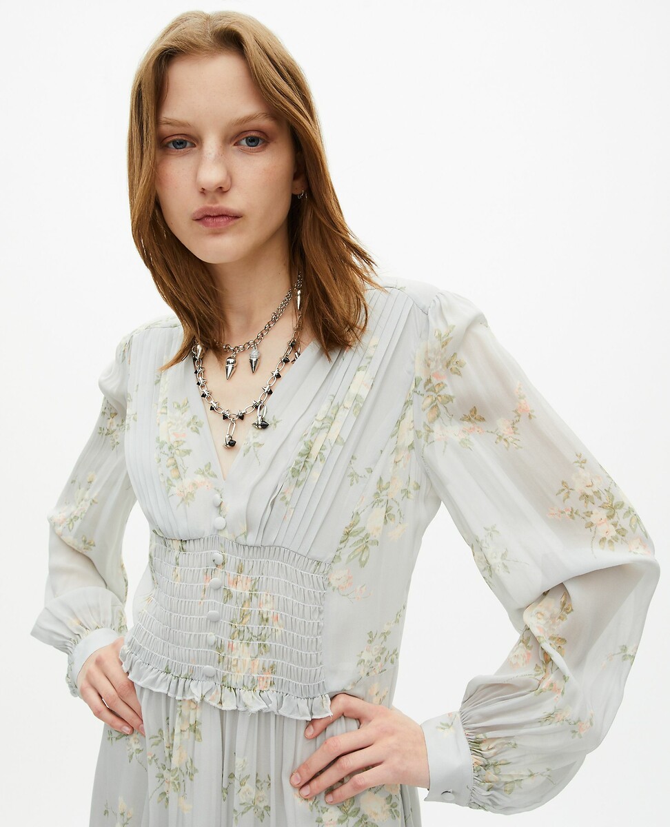 THE KOOPLES<br>Vestido curto com decote em V e estampa, mangas compridas