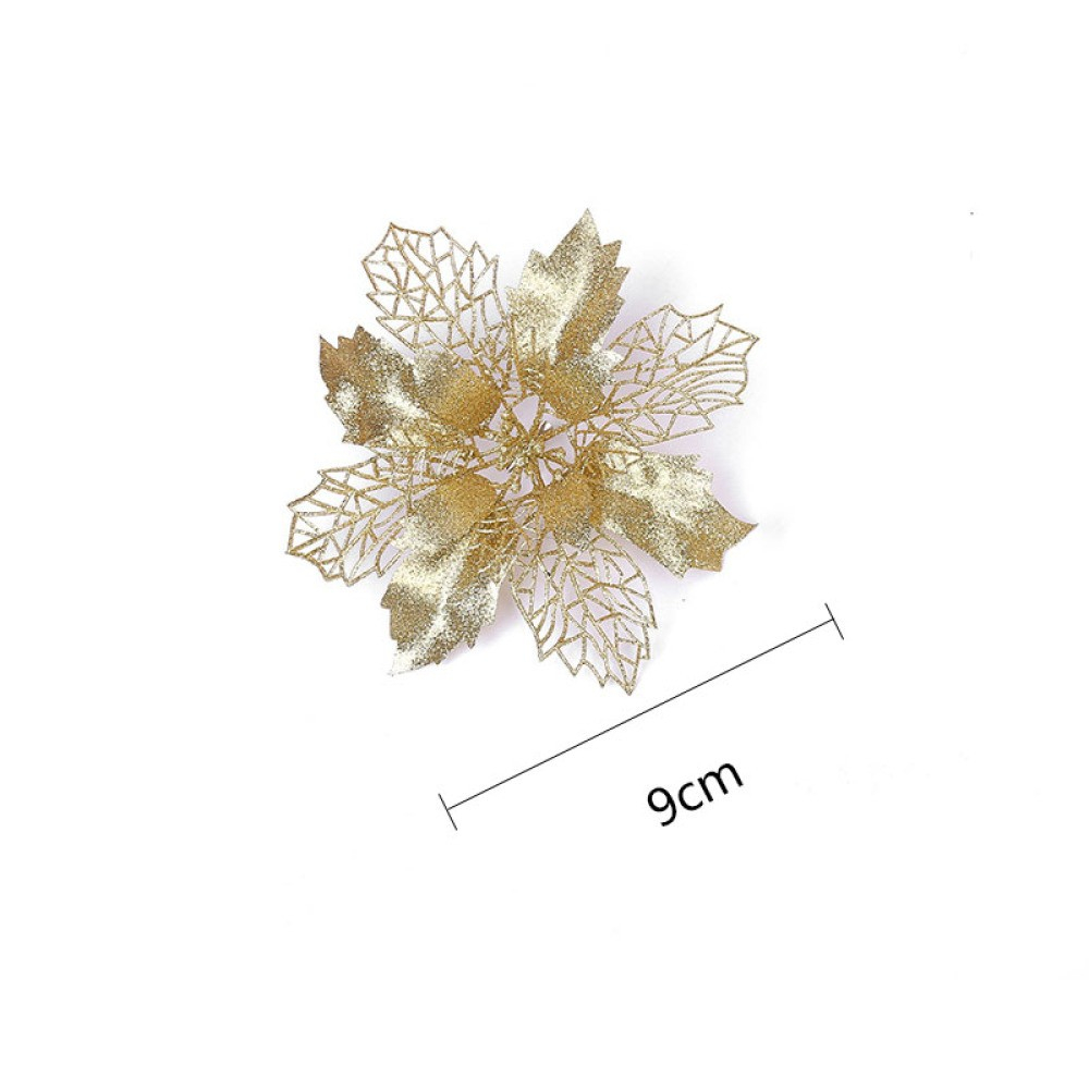 (10er Set) Christbaum Schmuck Glitzer Blumen Deko Ornamente - Silber
