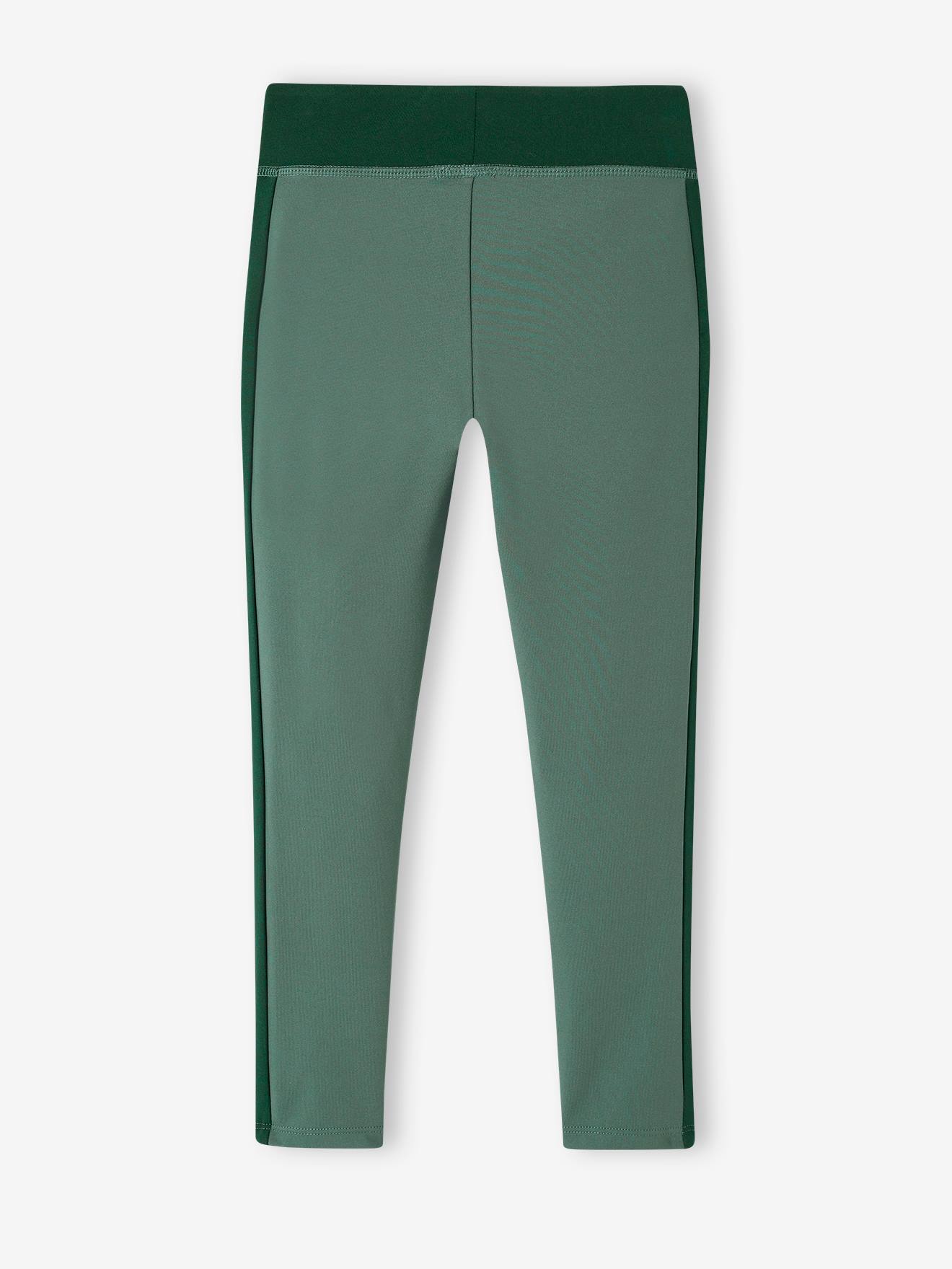 Leggings esportivas lisas rosa claro para meninas com listras laterais.