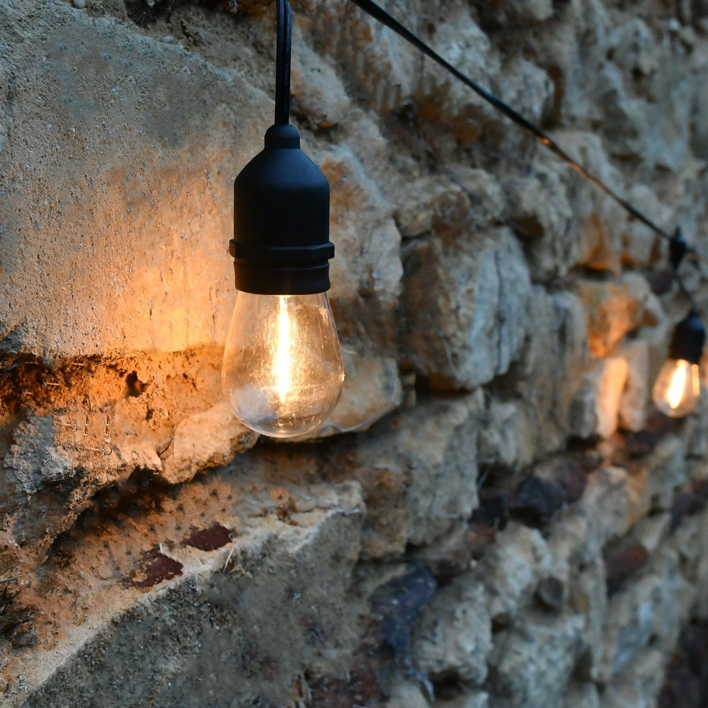 Guirlande guinguette jazz solaire - l12,600 15 led filament blanc chaud - 300 lumens - prolongeable - extérieur - chromex