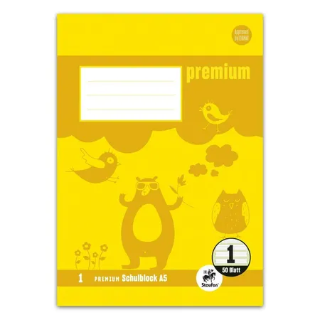Staufen Premium Schulblock Lin1 A5 50 Blatt 90g/qm liniert farbig 2-Loch 2 Motive