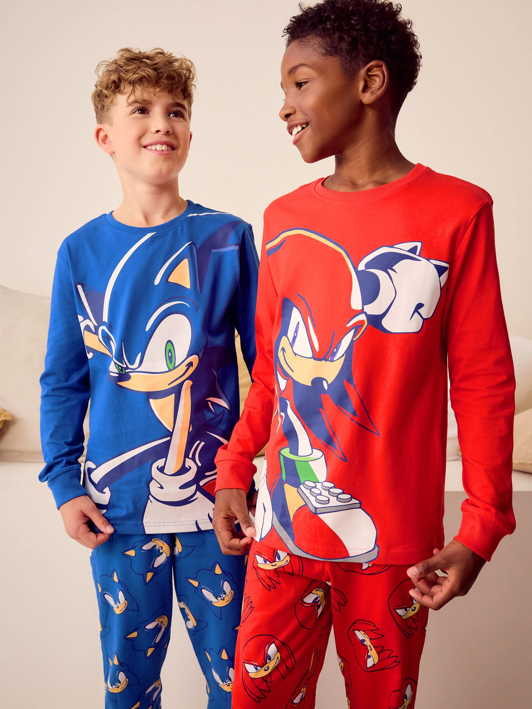 Blauw/Rood Sonic en Knuckles - Verpakking van 2 pyjama's met lange pijpen (3-14 jr)