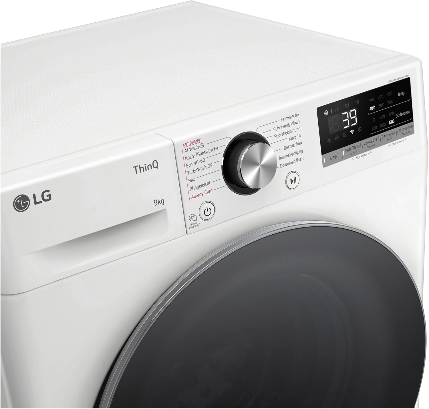 LG F2WR7091, Waschmaschine, Frontlader, 9 kg, 1200 U/Min, AI DD, Steam, Inverter Direct Drive, leise und effizient, Weiß [Energieklasse A]