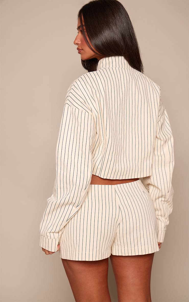 Crème Veste Petite En Sergé À Rayures Tennis Avec Col Montant Zippée Ensemble Coordonné