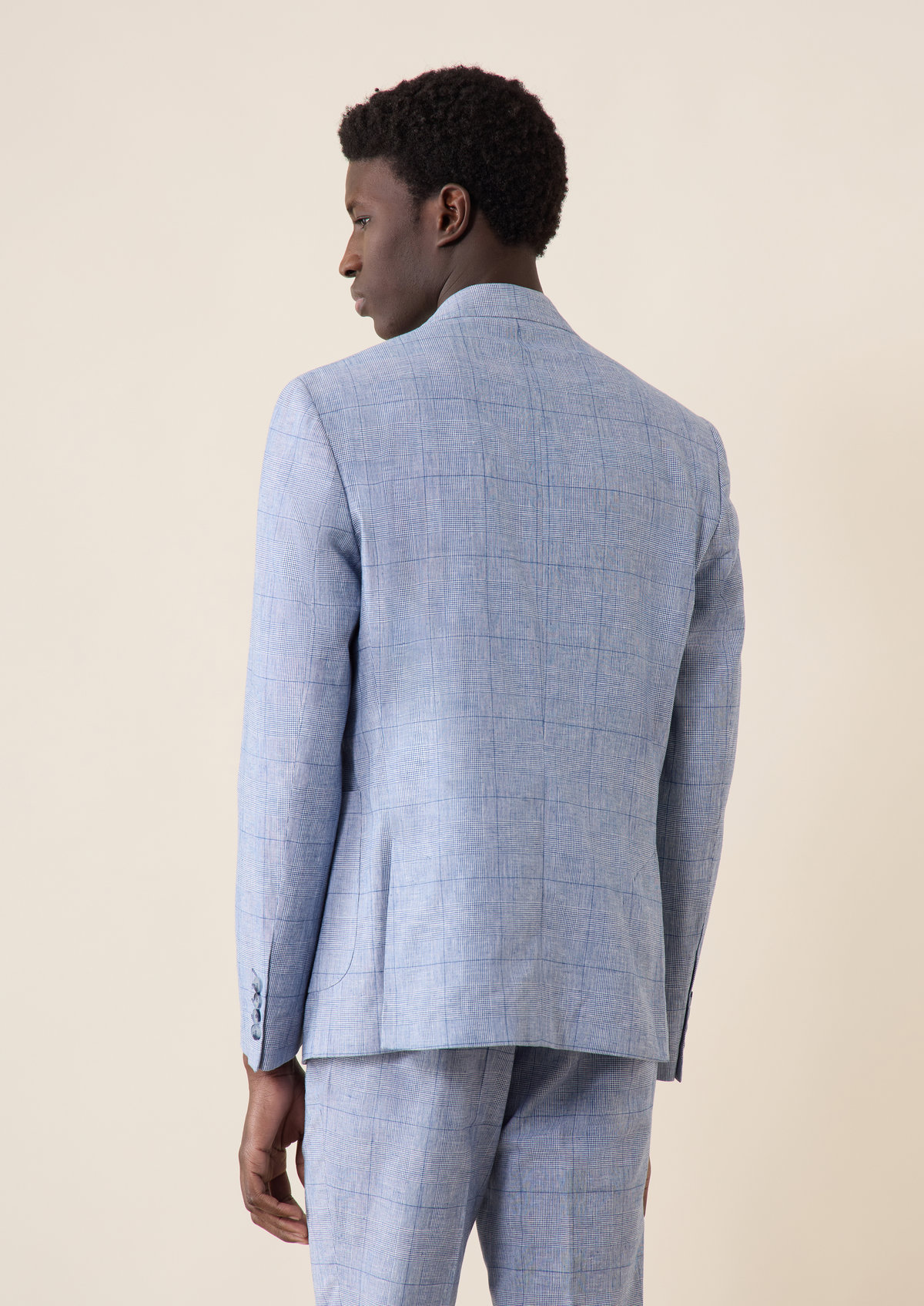 Veste coordonnable Regular en coton et lin bleu azur Prince de Galles