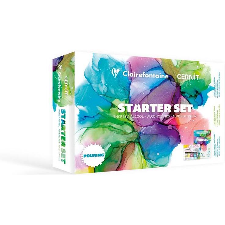 Coffret Starter Set Alcohol Ink A5 Bloc Alcohol Inkpad Clairefontaine et Encres à alcool Cernit