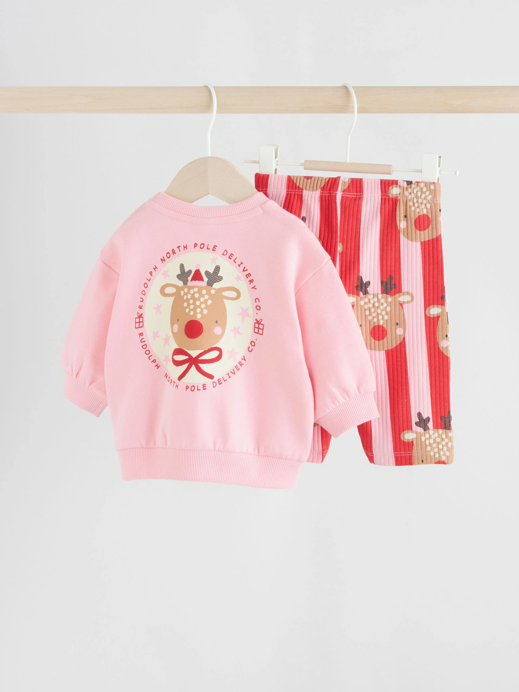 Rood/roze rendier - Kerstmis Sweat en Joggingbroek Baby Set (0mnd-2jr)