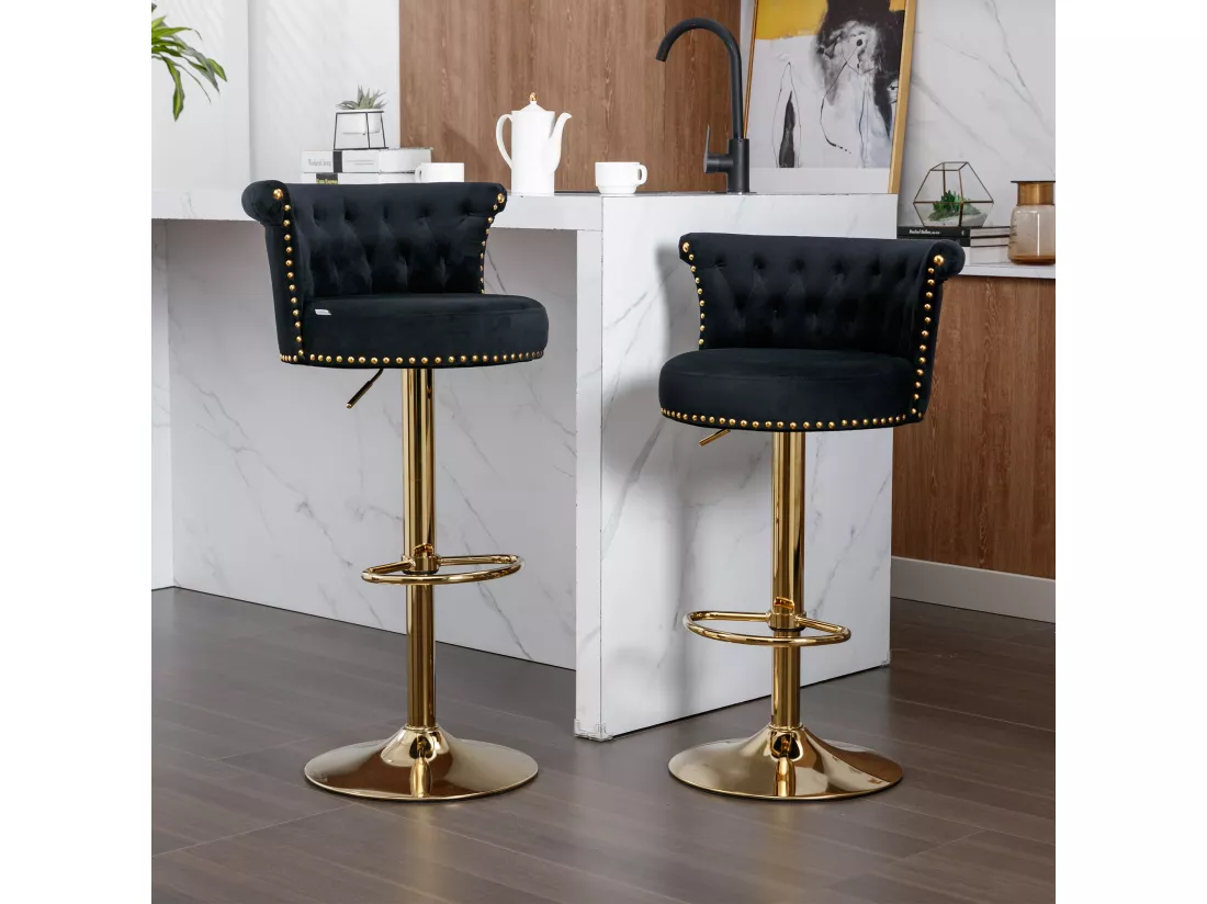Tabourets de bar pivotants, chaises de comptoir réglables, avec repose-pieds pour la cuisine, la salle à manger,noir,2PC-SET