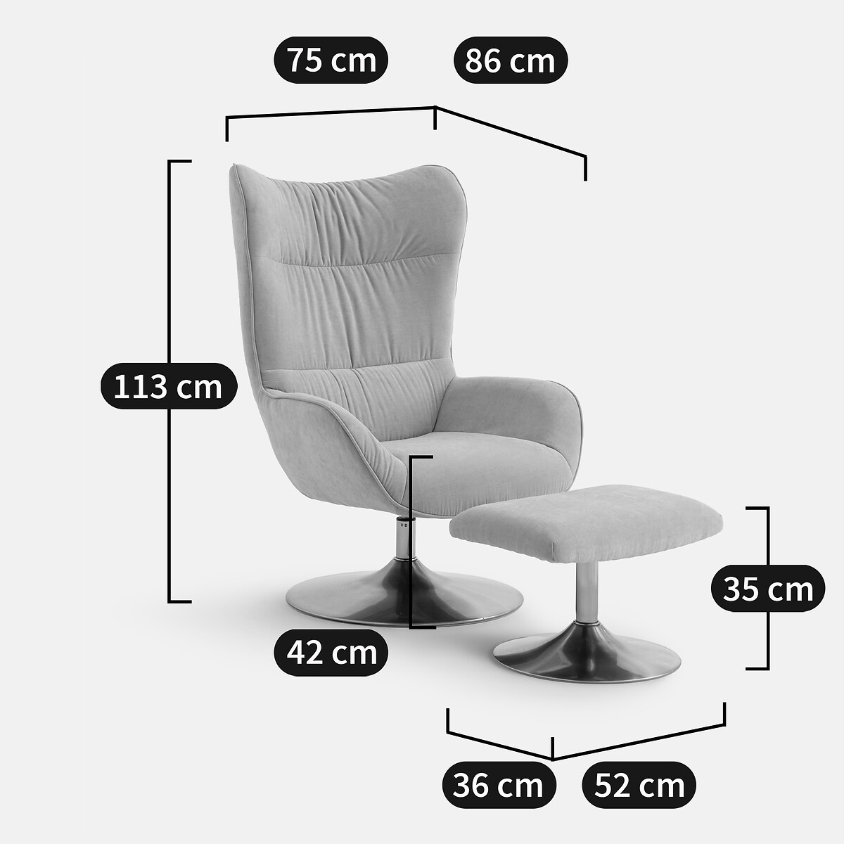 LA REDOUTE INTERIEURS<br>Poltrona giratória e apoio de pés Oriana