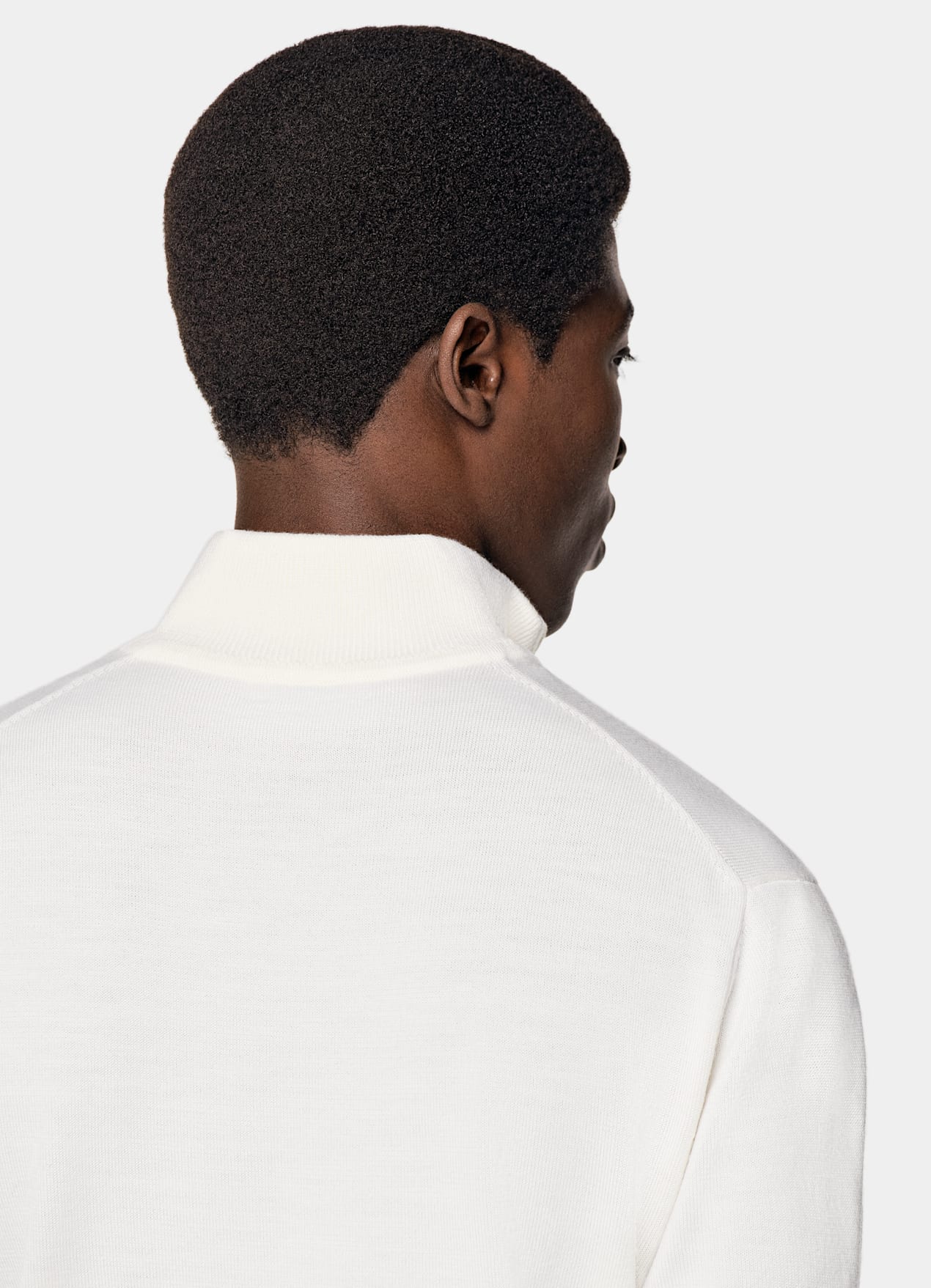 Pull semi-zippé Merino blanc cassé