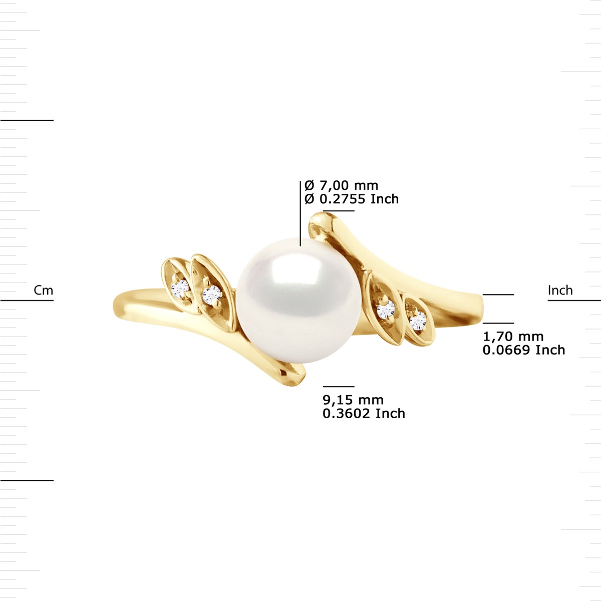 Bague Perle d'Eau Douce 7-8 mm et Diamants 0,020 Cts Joaillerie Or Jaune