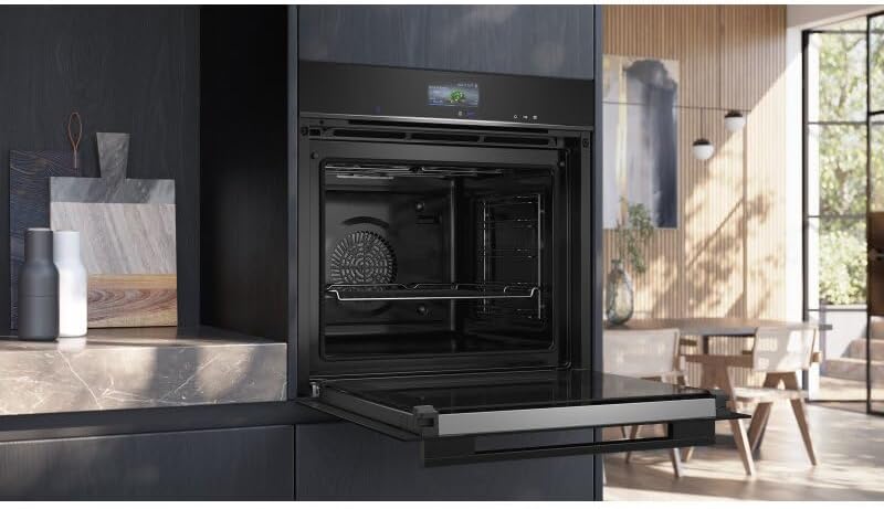 Siemens HR776G1B1, iQ700 Smarter Einbau-Backofen mit Dampffunktion, 60 x 60 cm, Made in Germany, Schwarz, activeClean Pyrolyse & humidClean Hydrolyse, Air Fry, Automatikprogramme, Farbiger Touchscreen