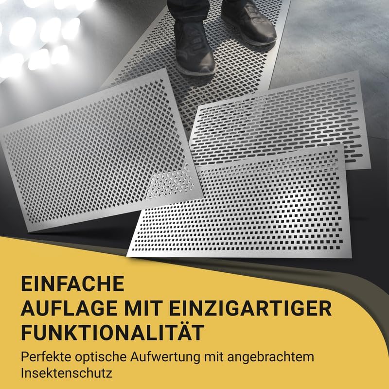 Lichtschachtabdeckung Edelstahl – Mit Insektenschutz - Verschiedene Muster - Rostfrei & langlebig – Begehbar – Einfache Montage – Hochwertiges Design & Funktion – Made in Germany