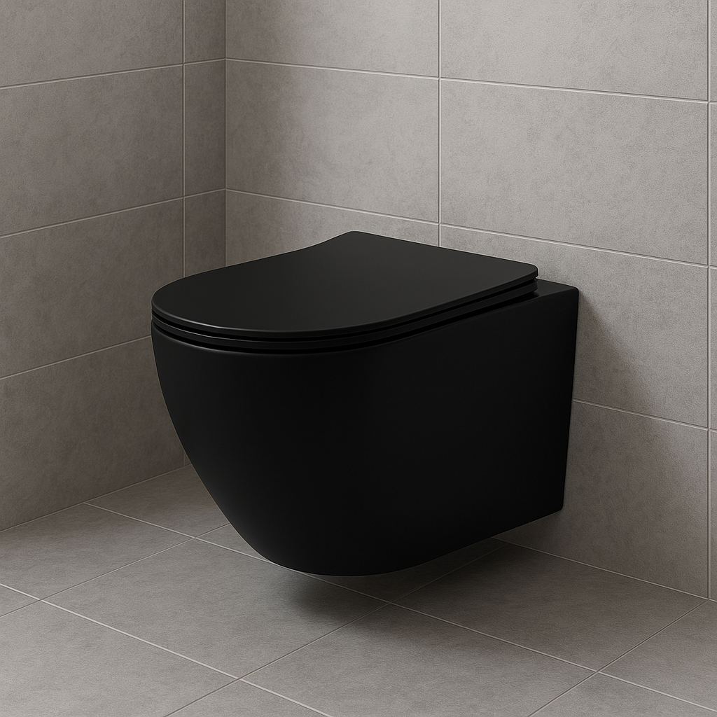Sanigoods Cyclona compact randloos hangtoilet met tornado flush en zitting zwart mat