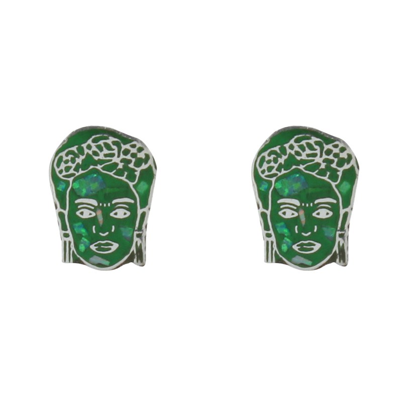 Boucles d'Oreilles Clous Argent Visage Vert