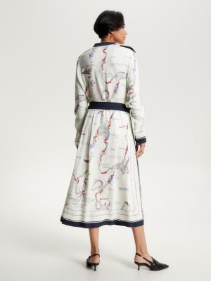 Vestido midi camisa com estampa de lenço