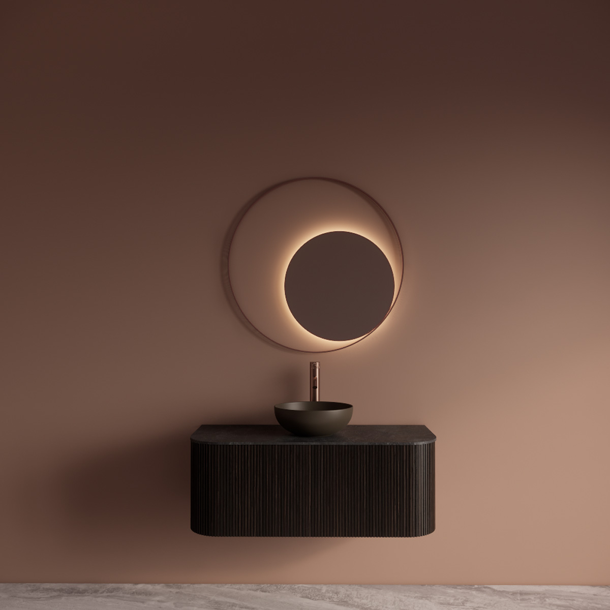 Gliss Design Kosmos spiegel rond met cirkel 90cm koper rosé met handsensor