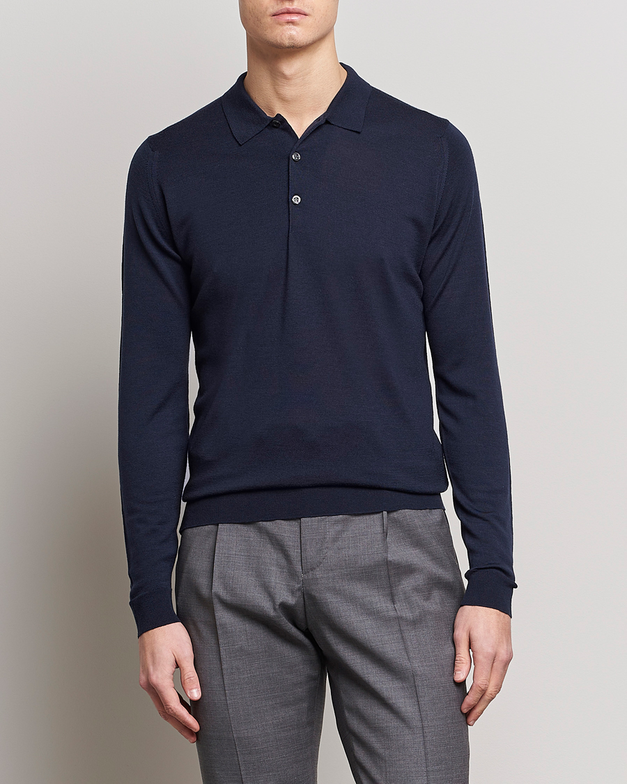 John Smedley Belper Extra Fine Merino Polo Pullover Midnight