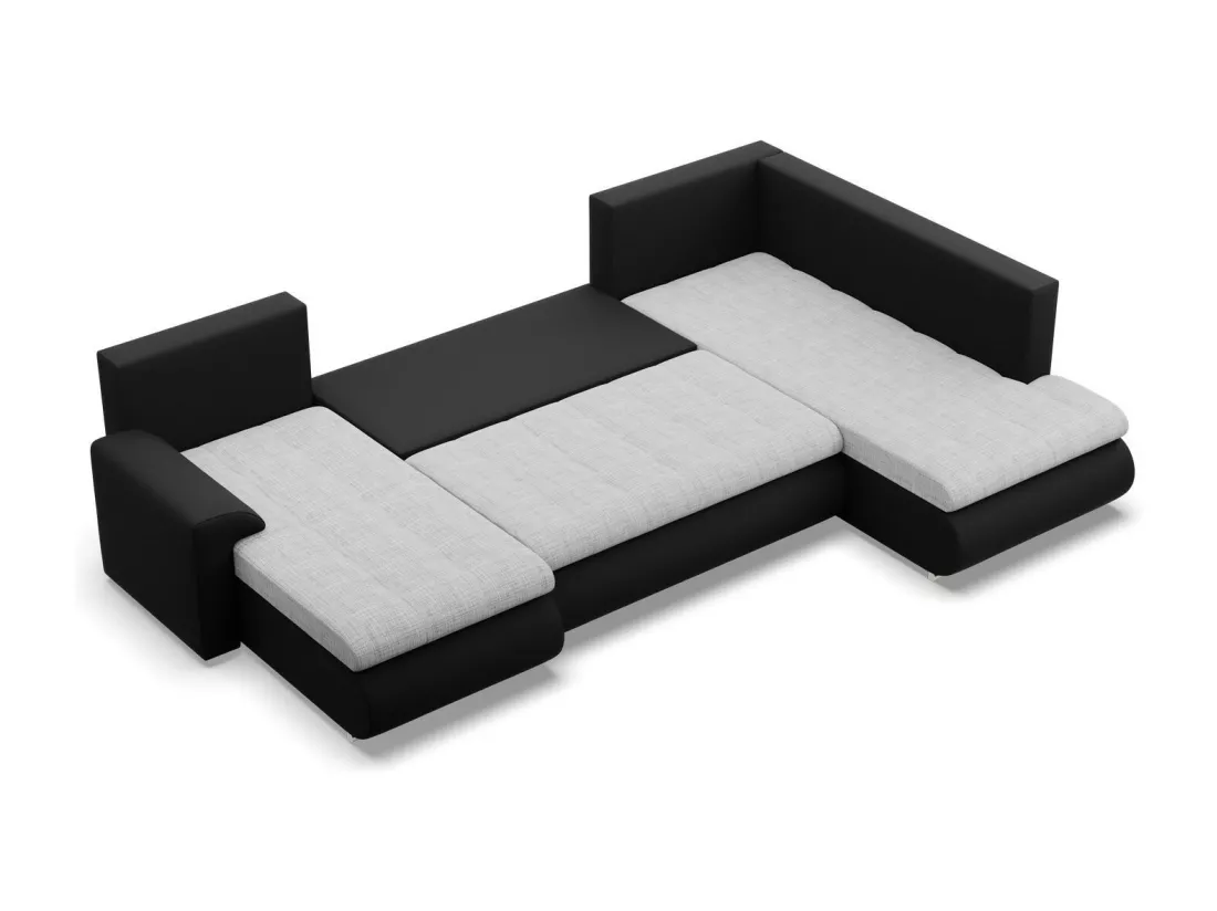 Canapé d'angle en U avec fonction sommeil, Ottoman, Gris + Noir