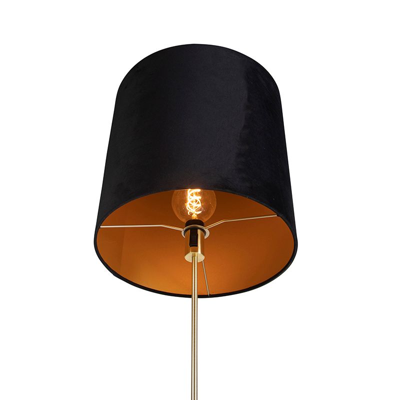Vloerlamp goud/messing met velours kap zwart 40/40 cm - Parte