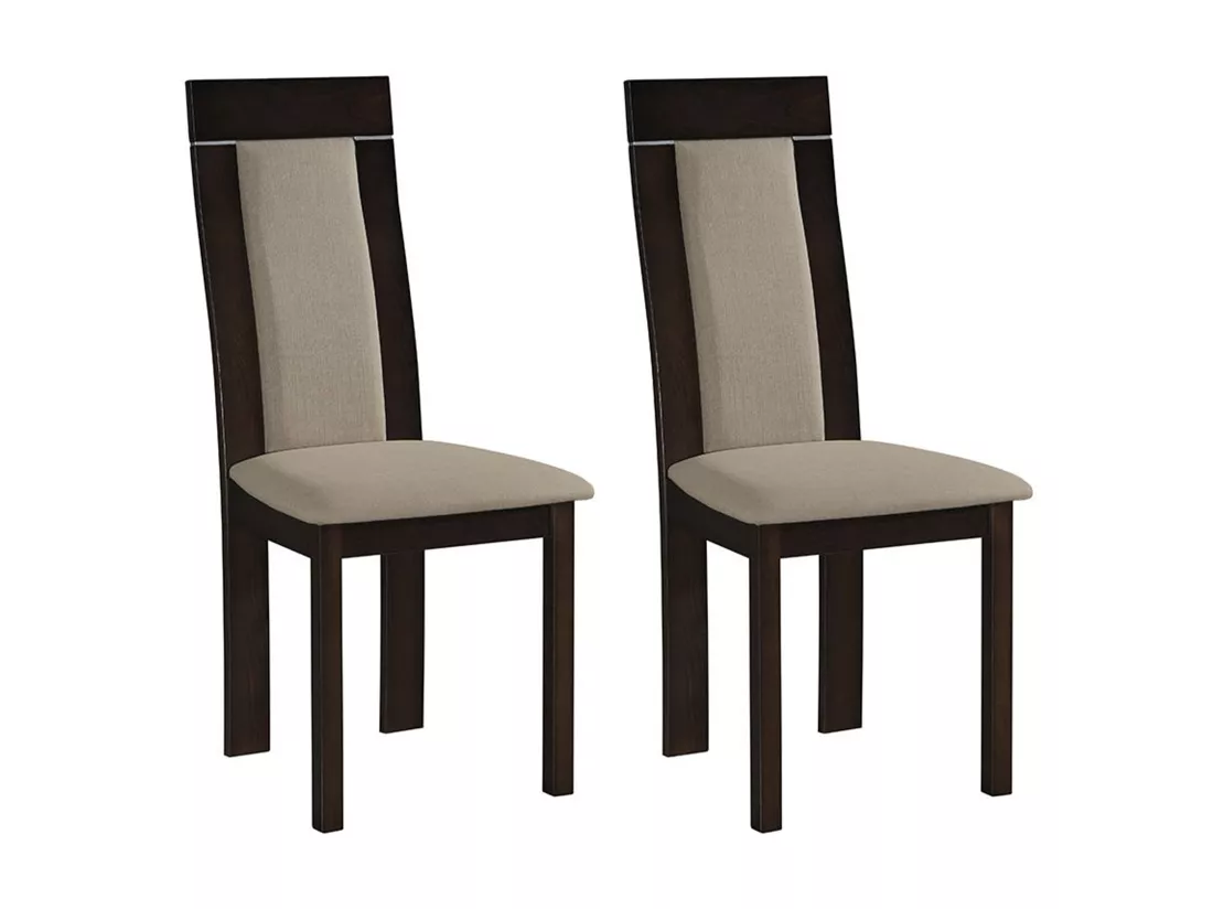 Lot de 2 chaises BELINDA - Hêtre et tissu - Coloris : Noyer et Beige