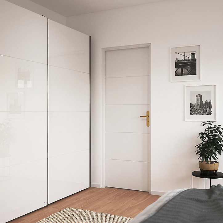 Bloc-porte Gravé prépeint H.204 x l.73 cm, poussant droit