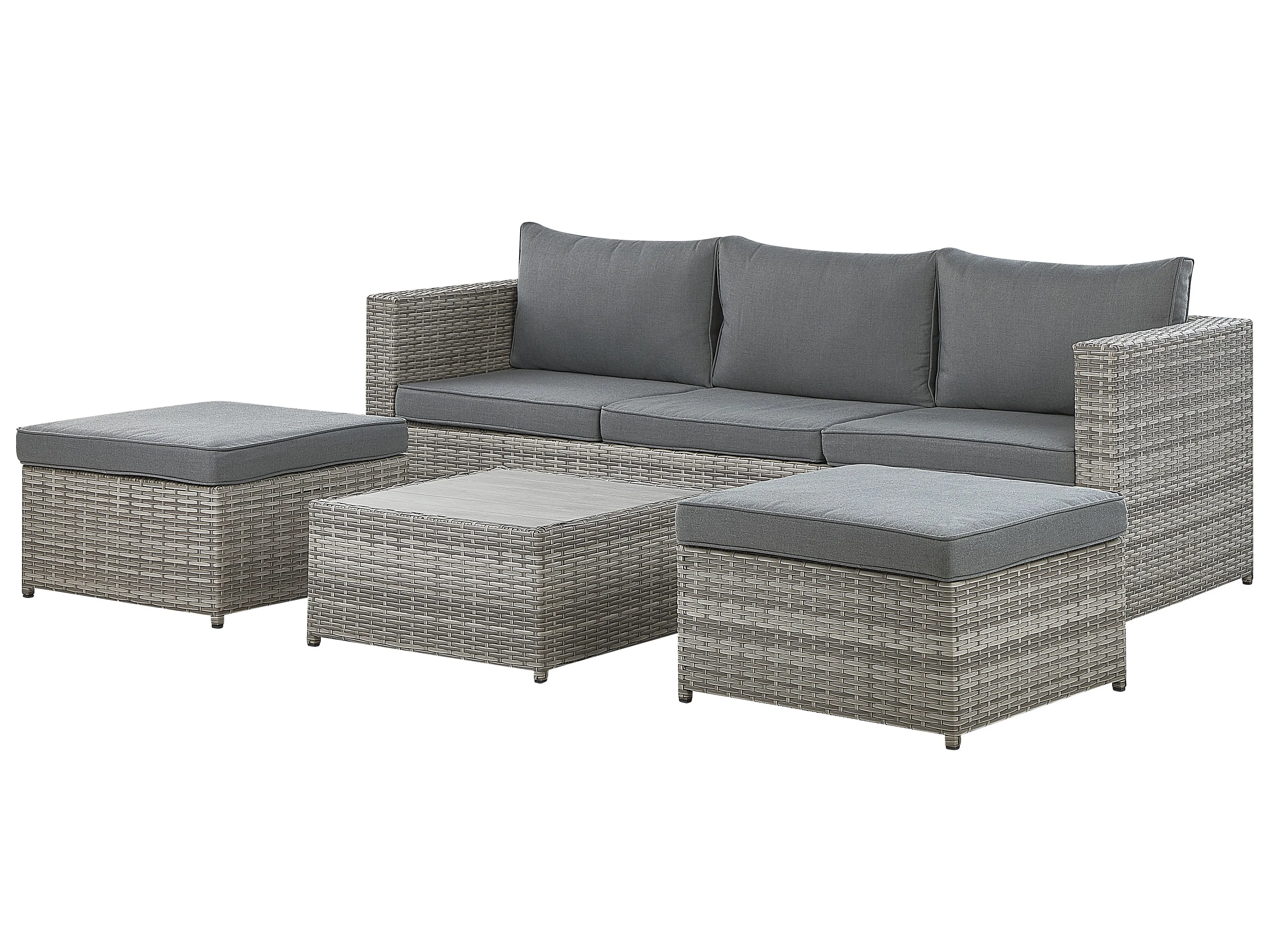 Tuin hoekloungeset met tafel 5-zits SABBIA linkszijdig modulair PE rotan Lichtgrijs