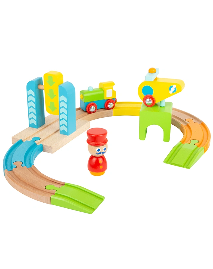 Holzeisenbahn JUNIOR – HUBSCHRAUBER 13-teilig in natur/bunt