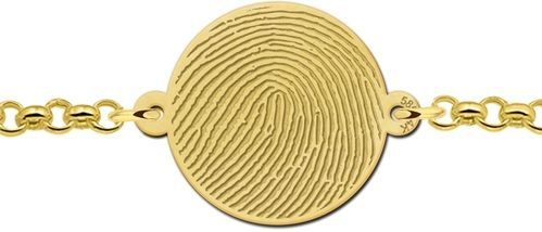 Gouden schakel armband met vingerafdruk op rondje