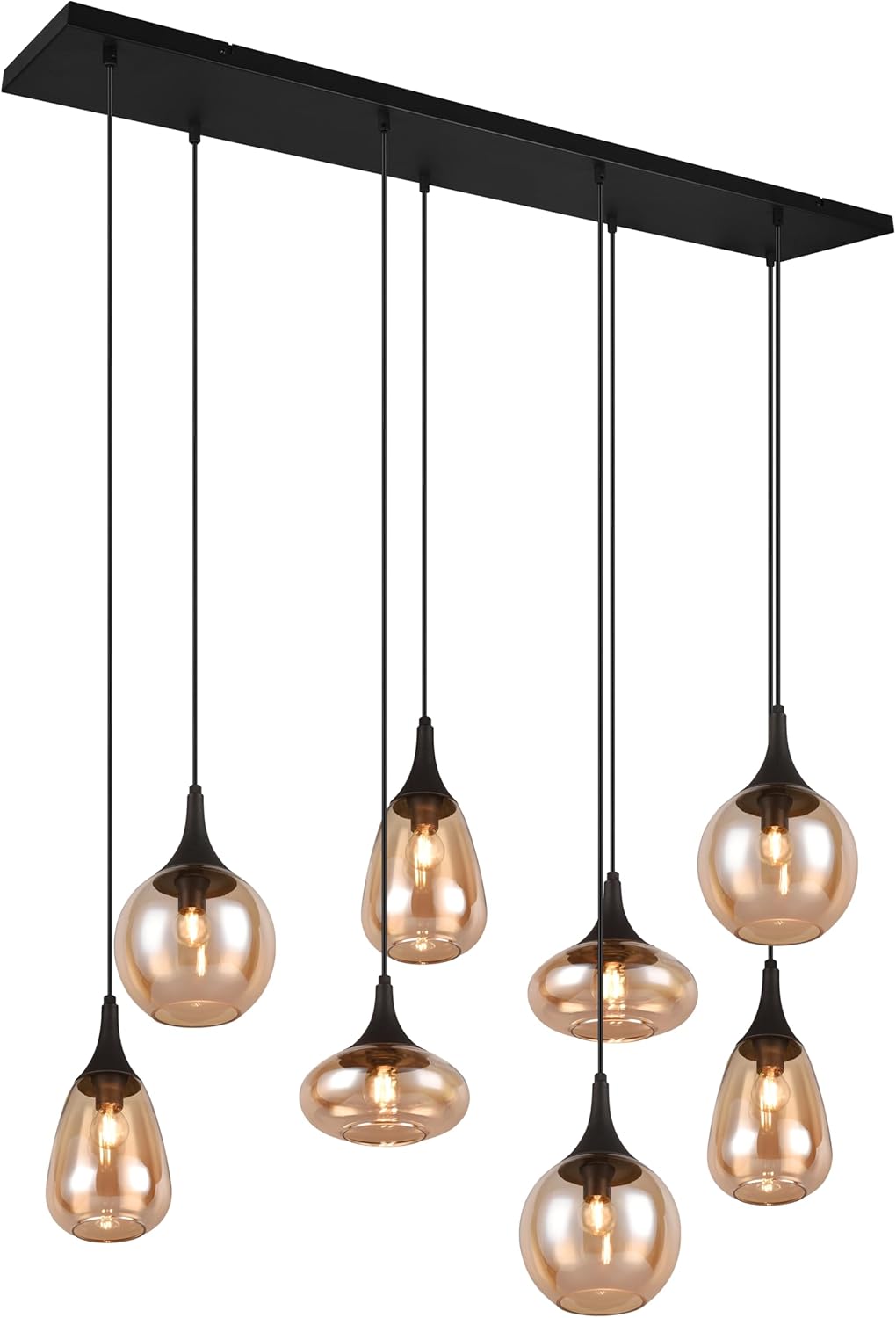 Trio Leuchten Pendelleuchte Lumina 317000813, Metall Schwarz matt, Glas amber, exkl. 8x E14