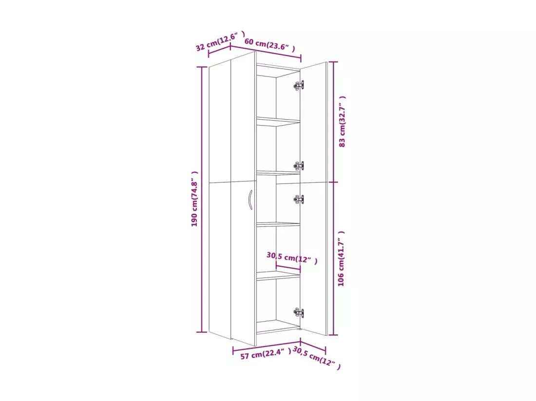 Armoire de bureau Chêne fumé 60x32x190 cm Bois d'ingénierie