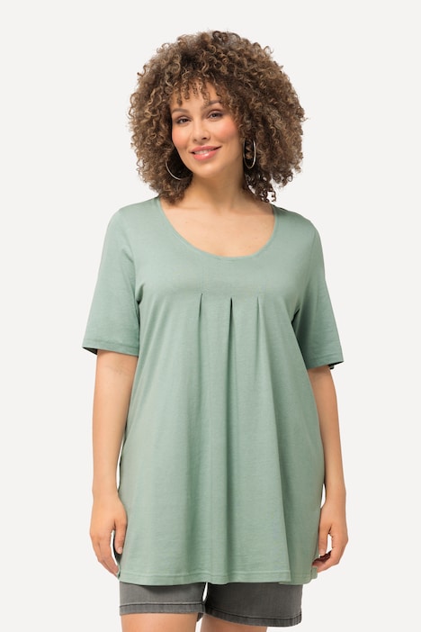 T-Shirt, Zierfalten, A-Linie, Rundhals, Halbarm, Modal
