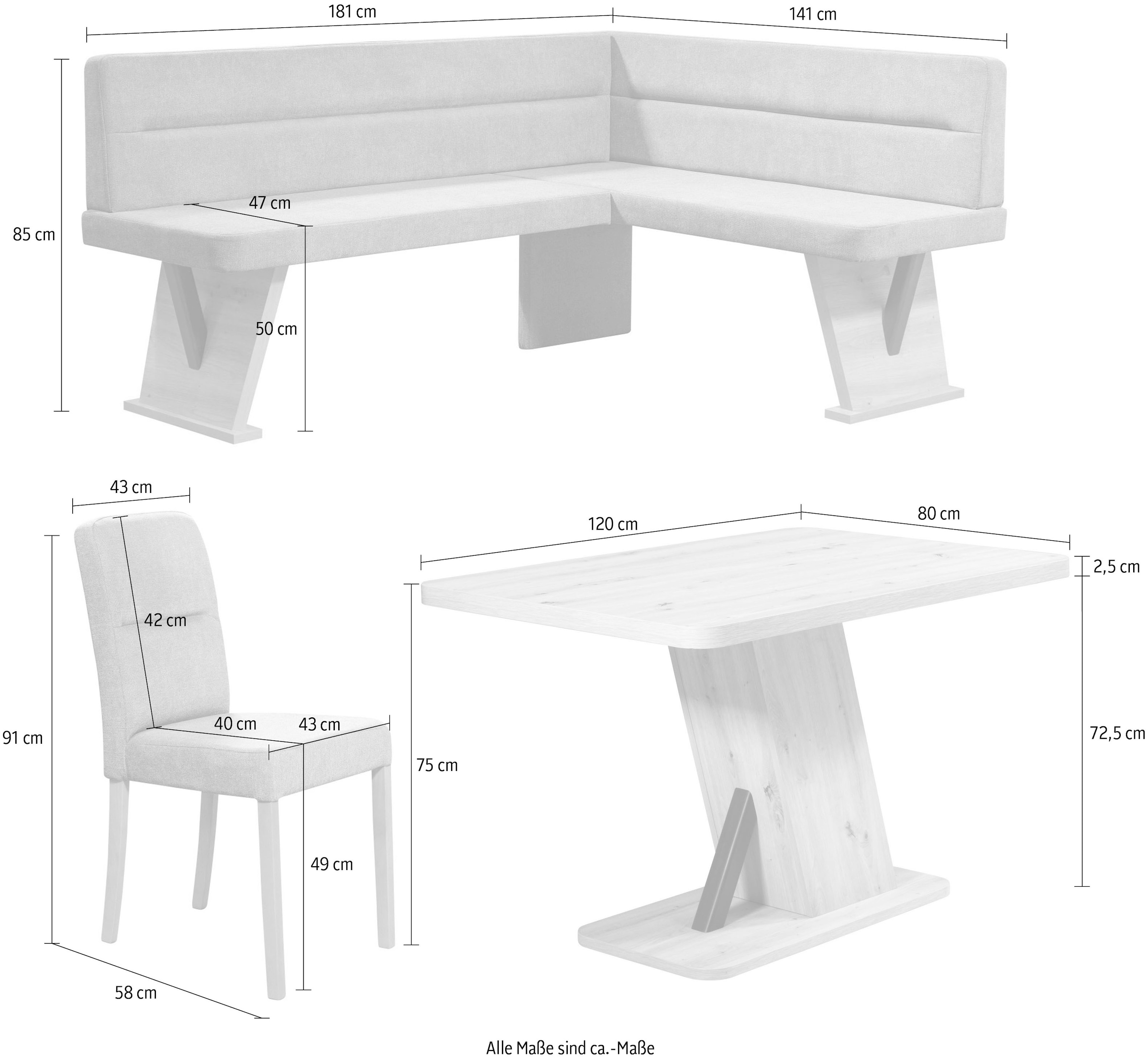 Home affaire Eckbankgruppe »Laros Sitzgruppe, Eckbank, Stühle, Tisch« Set, 4tlg Set,  perfekt für Küche, Esszimmer, Wohnzimmer, Bestseller