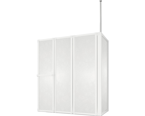 3-delige badwand met zijpaneel SCHULTE Komfort 128,8 x 140 cm, glasdecor druppel, profielkleur wit D1603-B 04 01 140