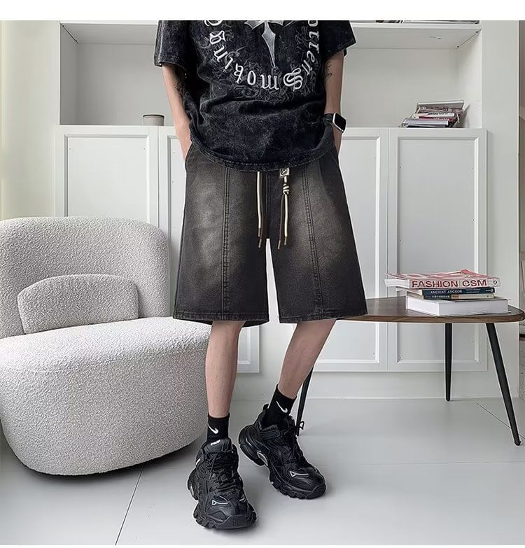 farrahces - Gewassen denim shorts met trekkoordtaille
