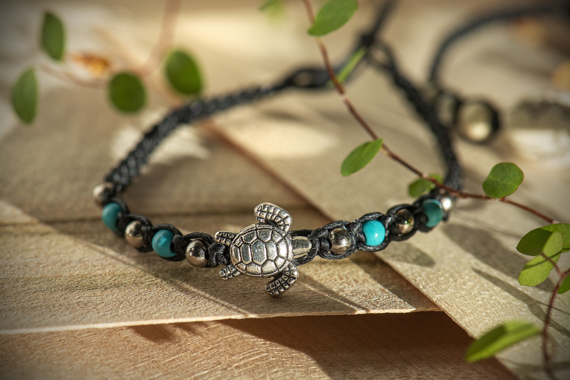 Armband 'Tulli', handgefertigt, schwarz, türkis, silber, L 18-19 cm günstig bestellen