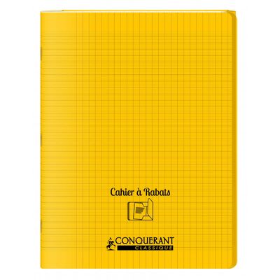 Conquérant Classique - Cahier polypro à rabat 24 x 32 cm - 48 pages - grands carreaux (Seyes) - jaune