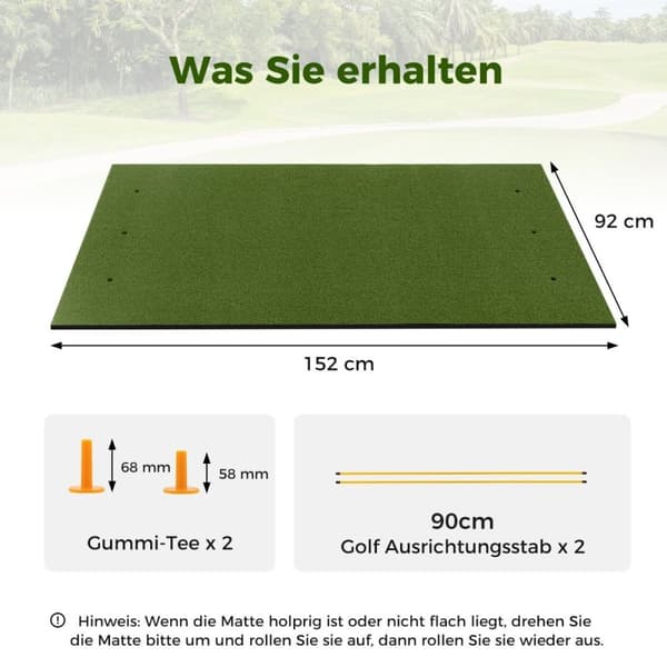 Golf tee matte 2 gummi tees og 2 justeringspinner 6 tee posisjoner 152 x 92 cm tykkelse 20 mm