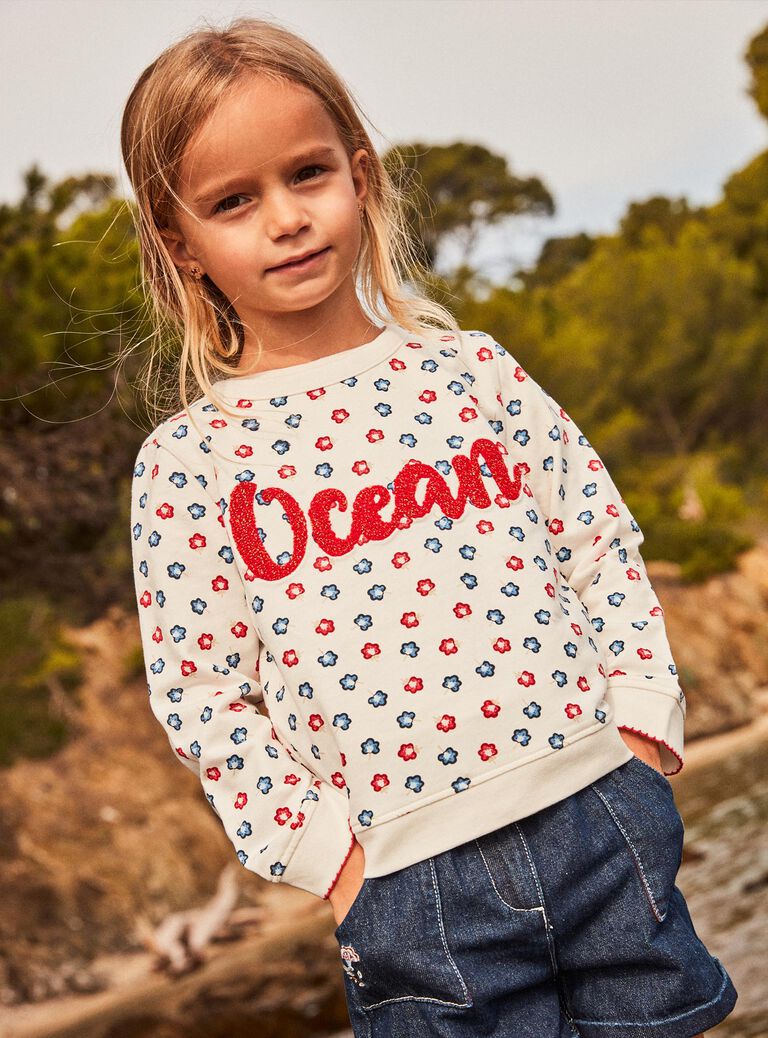 Sweat écru fleuri