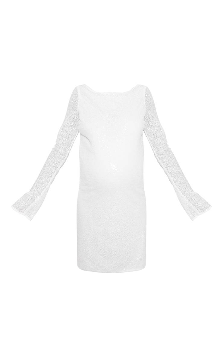 Blanc Robe De Maternité Mini À Dos Ouvert Avec Détails À Sequins