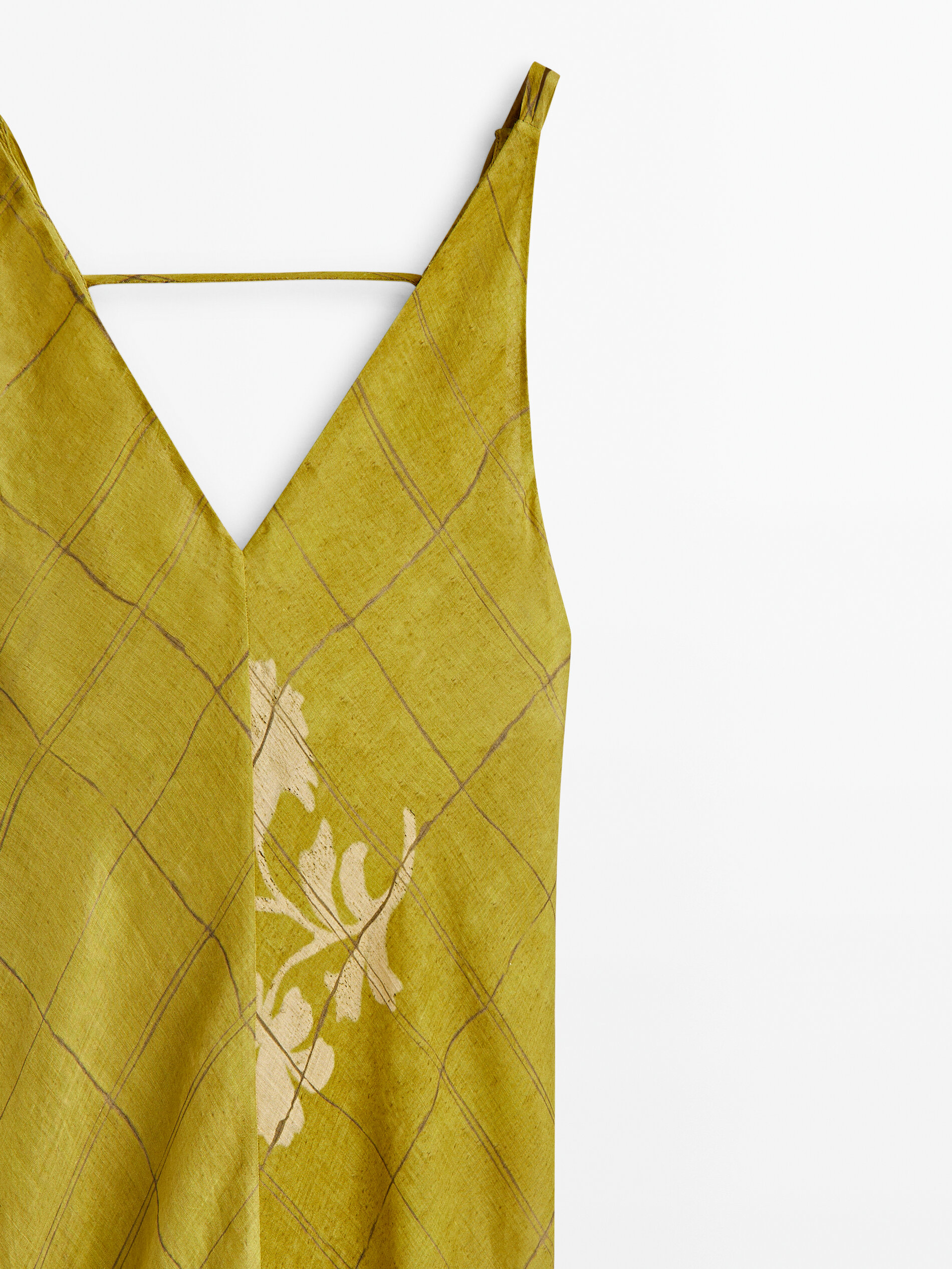 Vestido longo xadrez com alças finas - OLIVA