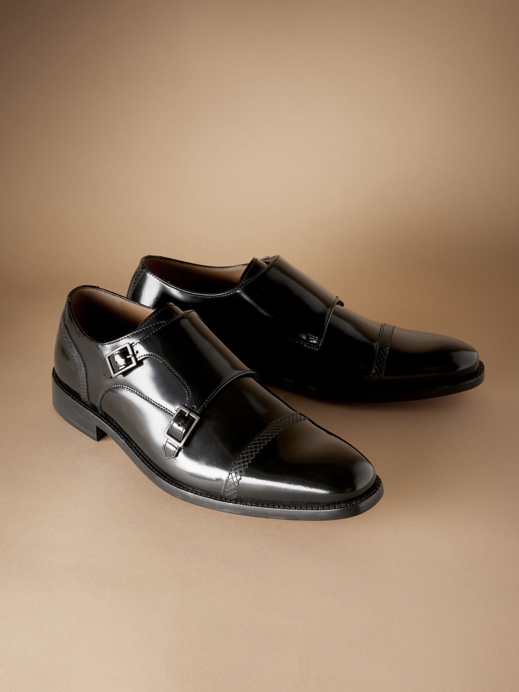 Zwart - Signature leren monnikschoenen met leren zool en dubbele gespen