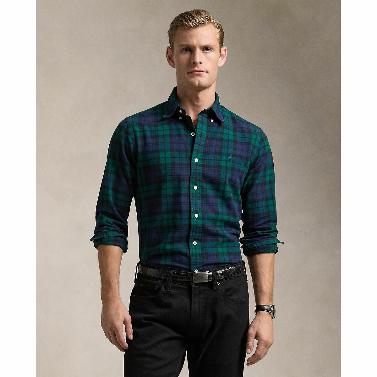 POLO RALPH LAUREN<br>Camisa reta com estampa xadrez Oxford escovado