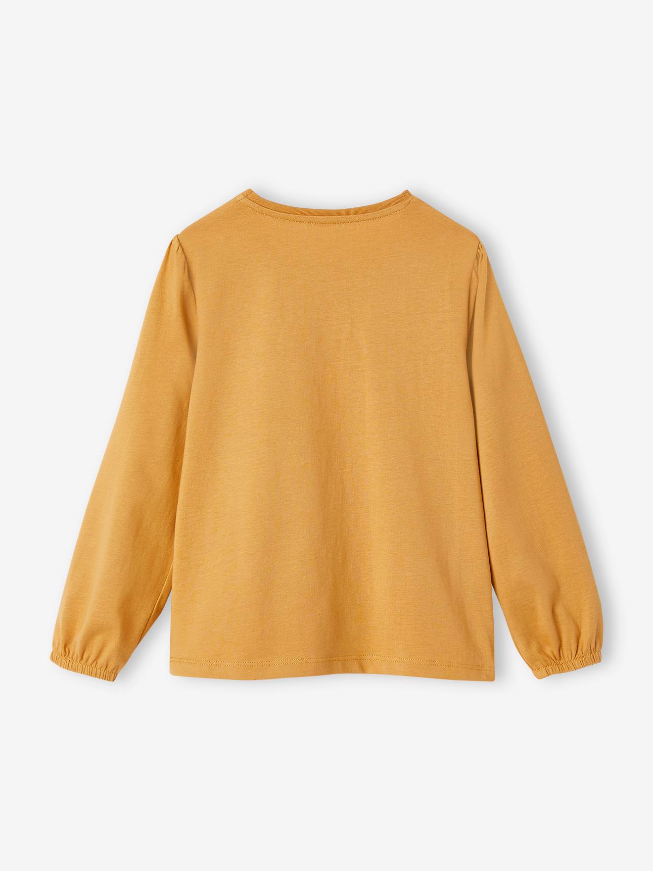 Camiseta de manga comprida cor mostarda com estampa inspiradora para meninas