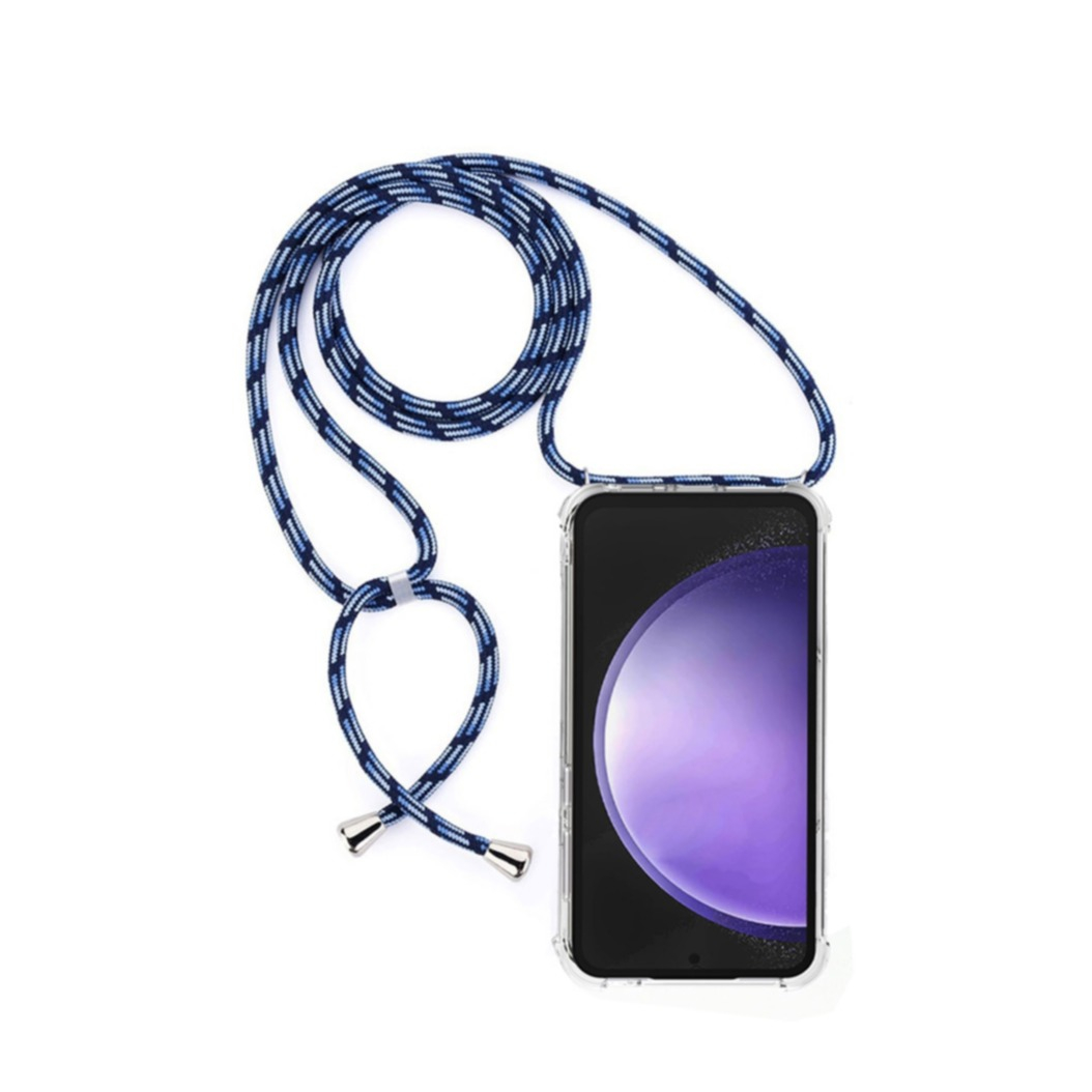 Samsung Galaxy S23 FE Necklace Gummi Hülle Air Cushion Fallschutz   Handykette (150cm) - Blau / Silber