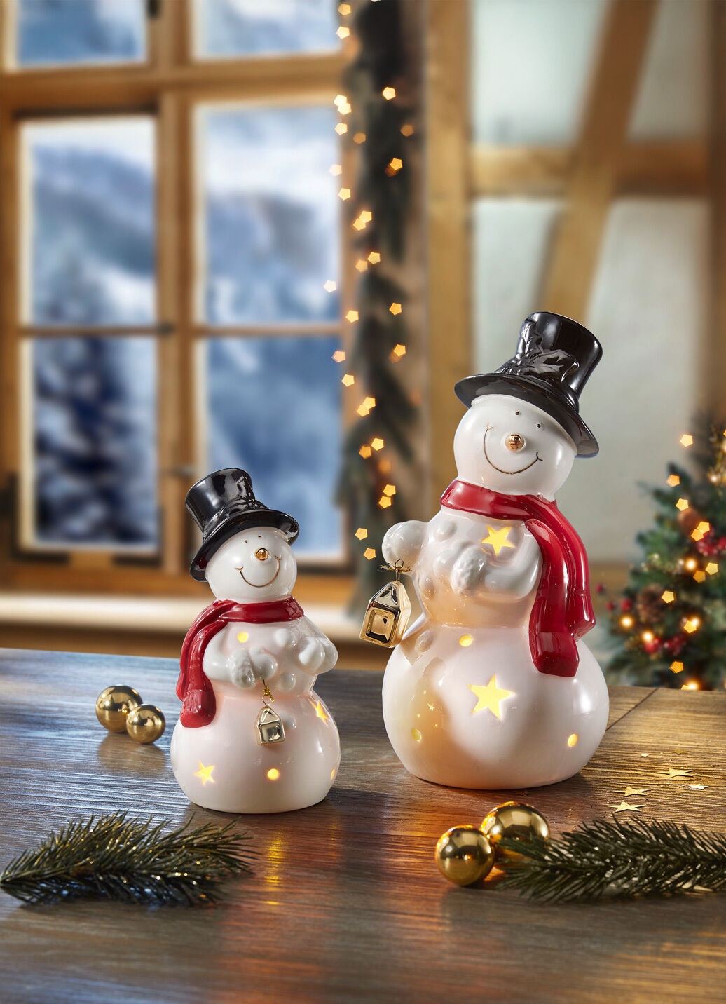 Beleuchteter Schneemann, batteriebetrieben, 2er-Set